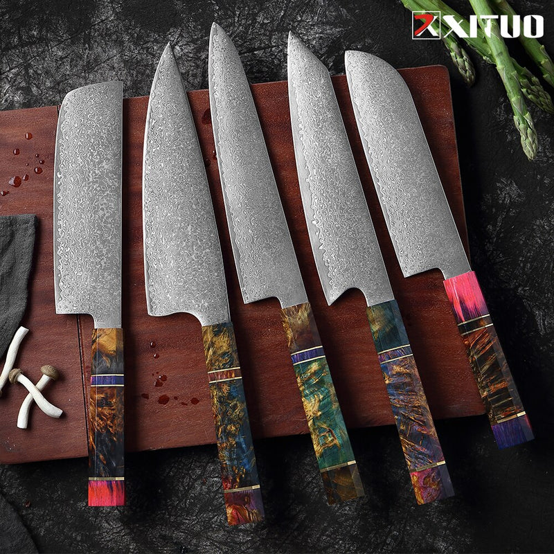 XITUO Kitchen Chef Knife High Quality VG10 Japanese Damascus Steel Octagonal Stable Wooden Handle Cleaver Knife Cooking Tool