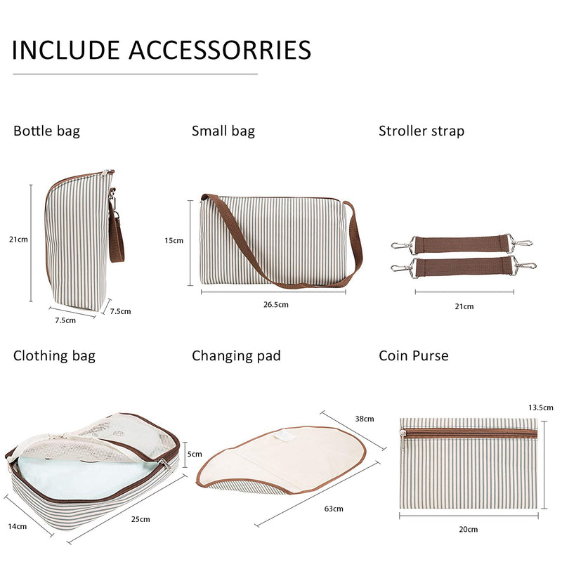 7Pcs/Set Mummy Bag Large Capacity Bag Mom Baby Multi-function Diaper Bag Nappy Tote Bag Travel Bag With Stroller Straps