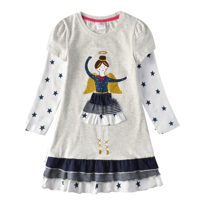 DXTON, vestidos de invierno para niñas, manga voladora, unicornio, vestido para niños, rayas de estrellas, ropa de algodón para niños pequeños, vestido informal para niñas