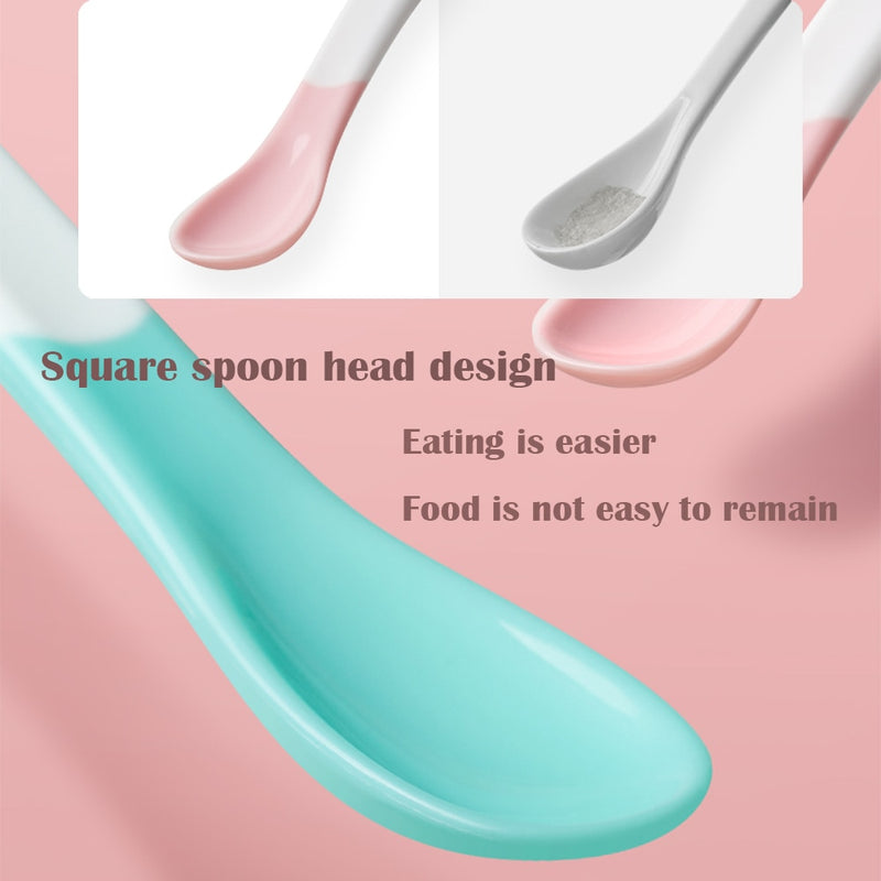 BC Babycare 2pcs Soft Baby Temperature Sensing Spoon BPA Free Food Infant Feeding Tools Flatware Sterilizable TPE Square Spoons