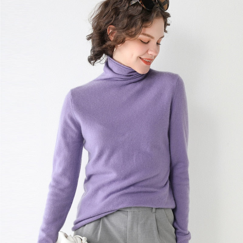SuyaDream mujer suéteres de lana sólida 100% lana cuello alto jerseys lisos 2021 Otoño Invierno camisas de fondo prendas de punto