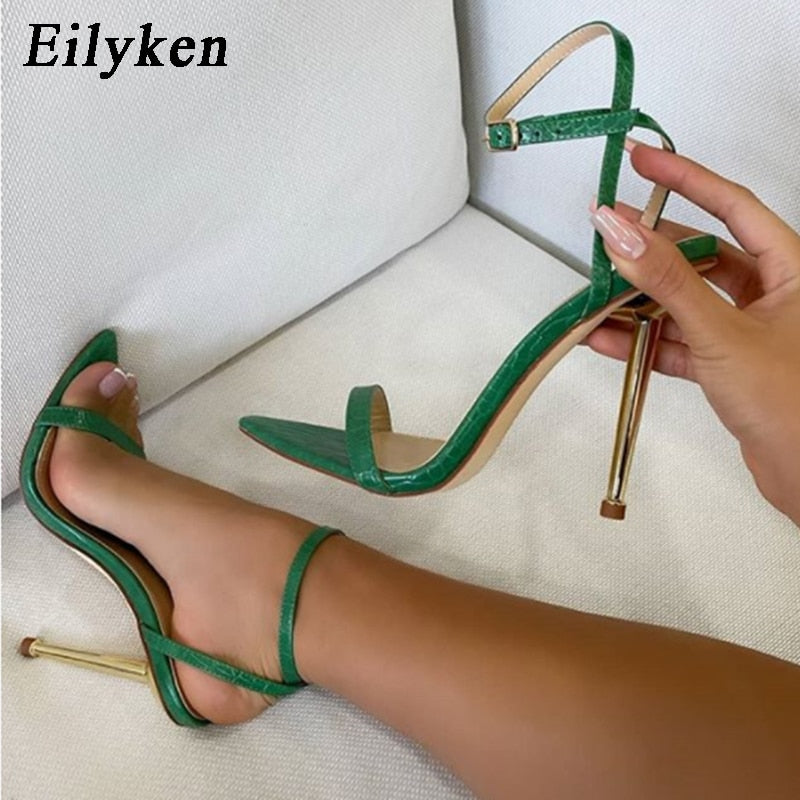 Eilyken 2023 New Ankle Buckle Strap Green High Heels Sandals Women&