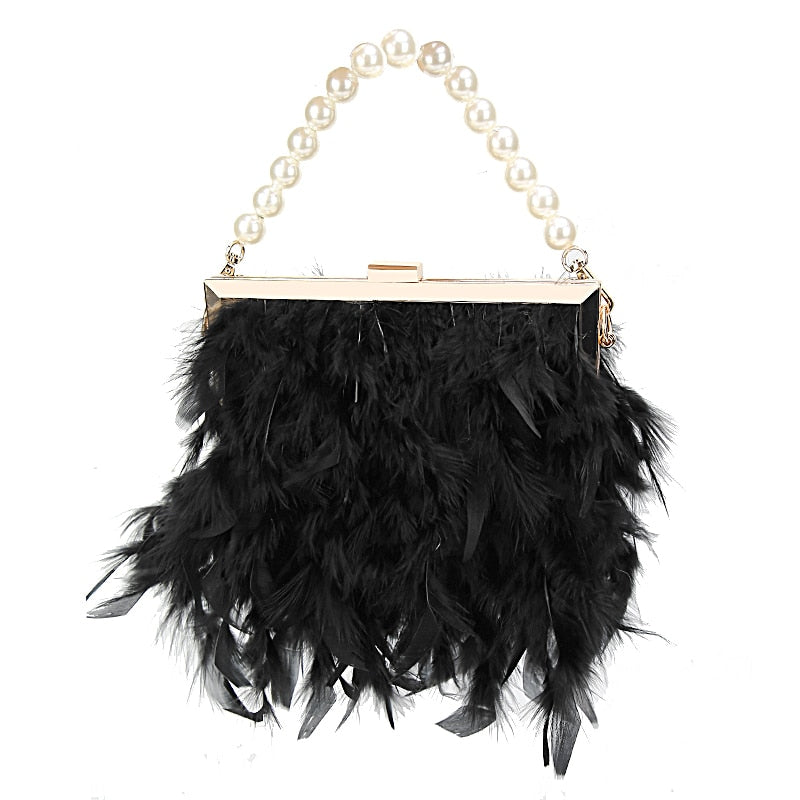 Bolso de mano Luxy Moon Feather, bolso de mano de noche para mujer, bolso de hombro con cadena de perlas blancas, bolsos de lujo para mujer, bolso de fiesta de diseño ZD1647