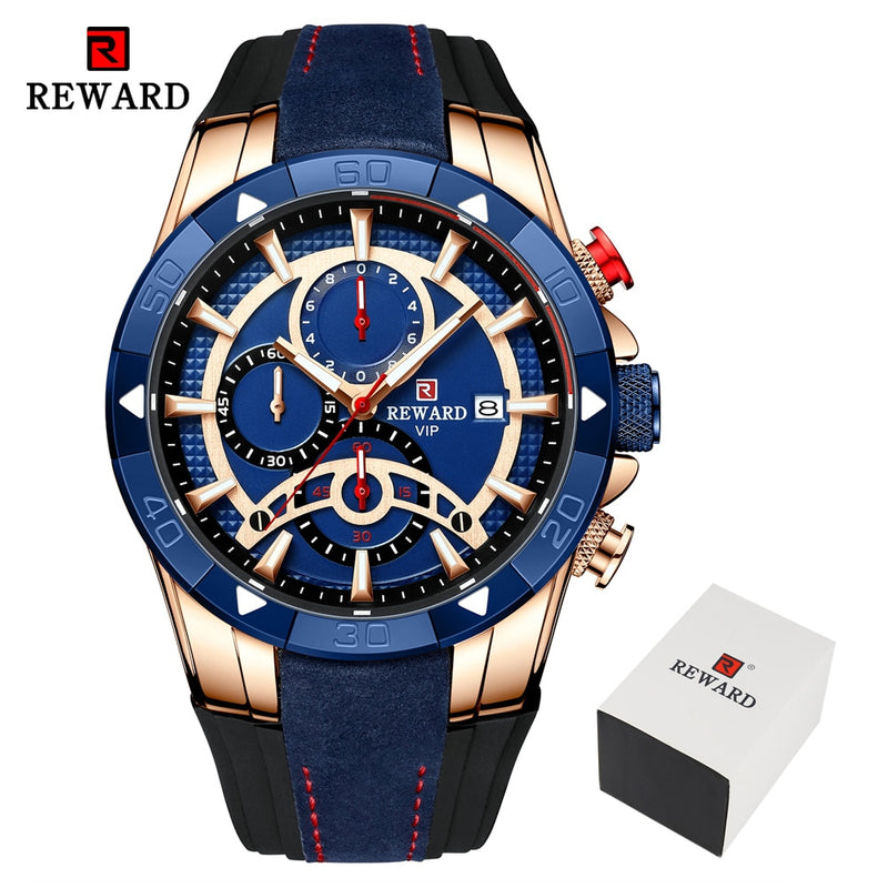 RECOMPENSA Moda Azul Hombres Relojes Cronógrafo Marca superior Lujo Reloj de cuarzo impermeable Hombres 2022 Nuevo Gran Dial Reloj de pulsera deportivo