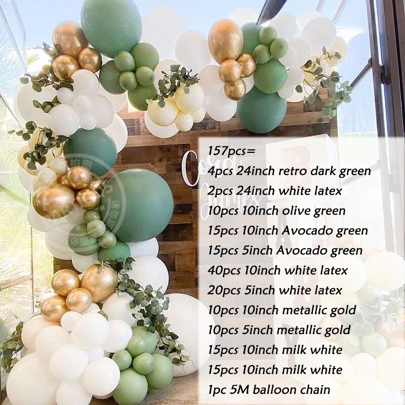 1set Retro grüner Ballon Garland Arch Kit Avocado grüner Ballon Hochzeit Geburtstag Party Dekorationen Babyparty Kinder Dekoration