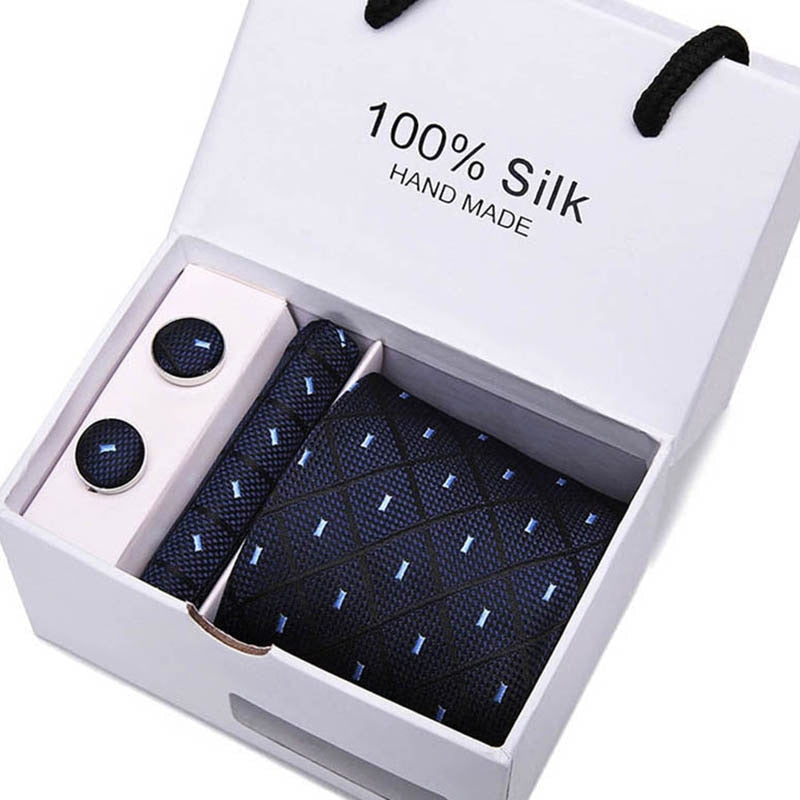 Gift box Packing  Brand Luxury Necktie Pocket Square Wedding Mens Neck TIes Silk Tie Set  Cufflinks Handkerchief