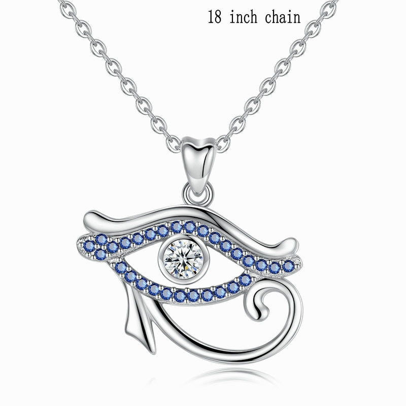 EUDORA 925 Sterling Silver Blue crystal Ancient Egypt Eye Of Horus pendant Necklace Luck Eye Fine Jewelry Birthday Gift D341