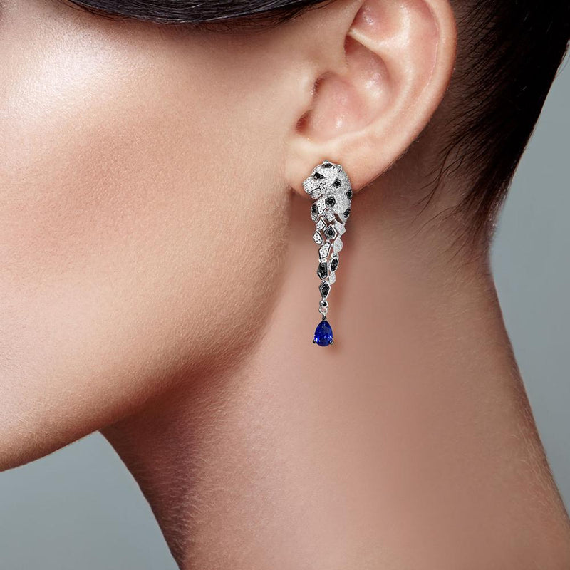 SANTUZZA Silver Earrings For Women 925 Sterling Silver Leopard Sparkling Blue Cubic Zirconia Drop Earrings Trendy Fine Jewelry