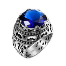 Szjinao Pure 925 Sterling Silver 13*13mm Round Big Sapphire Rings For Men Gemstone Male Punk Vintage Jewellery Dropship Supplier