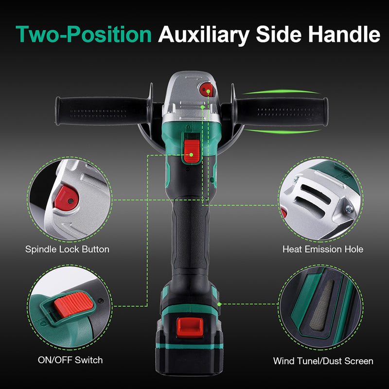 20V Cordless Electric Brushless Angle Grinder Lithium-Ion Grinding Machine Electric Grinder Polishing Cutting Power Tools