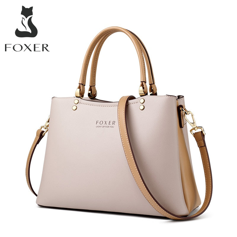 FOXER Elegante Herbst-Winter-Tasche aus Rindsleder, Damenhandtasche, einfache Tragetasche, große Kapazität, Marken-Umhängetasche für Frauen