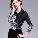 Summer Women Slim Blouses Tops Baroque Print Runway Long Sleeve Shirt Ladies Collar Elegant Vintage Office Shirts Work Wear