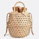 Artmomo Woven Crystal Embellished Tote Bag Rainbow Bucket Bag Women&
