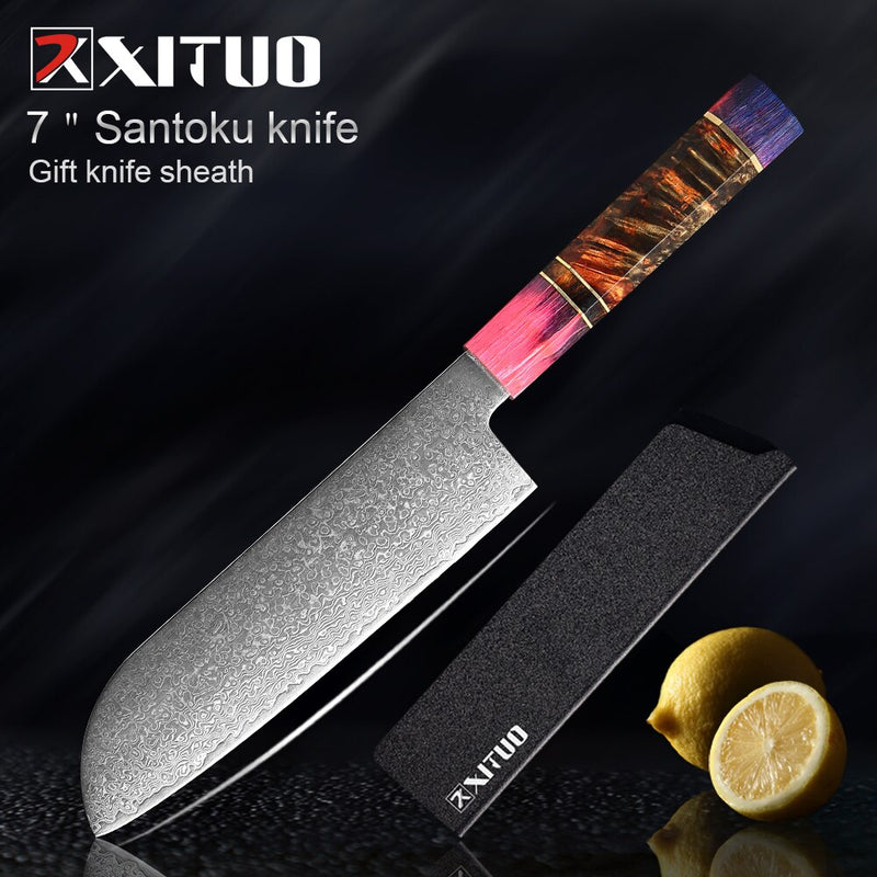 XITUO Kitchen Chef Knife High Quality VG10 Japanese Damascus Steel Octagonal Stable Wooden Handle Cleaver Knife Cooking Tool