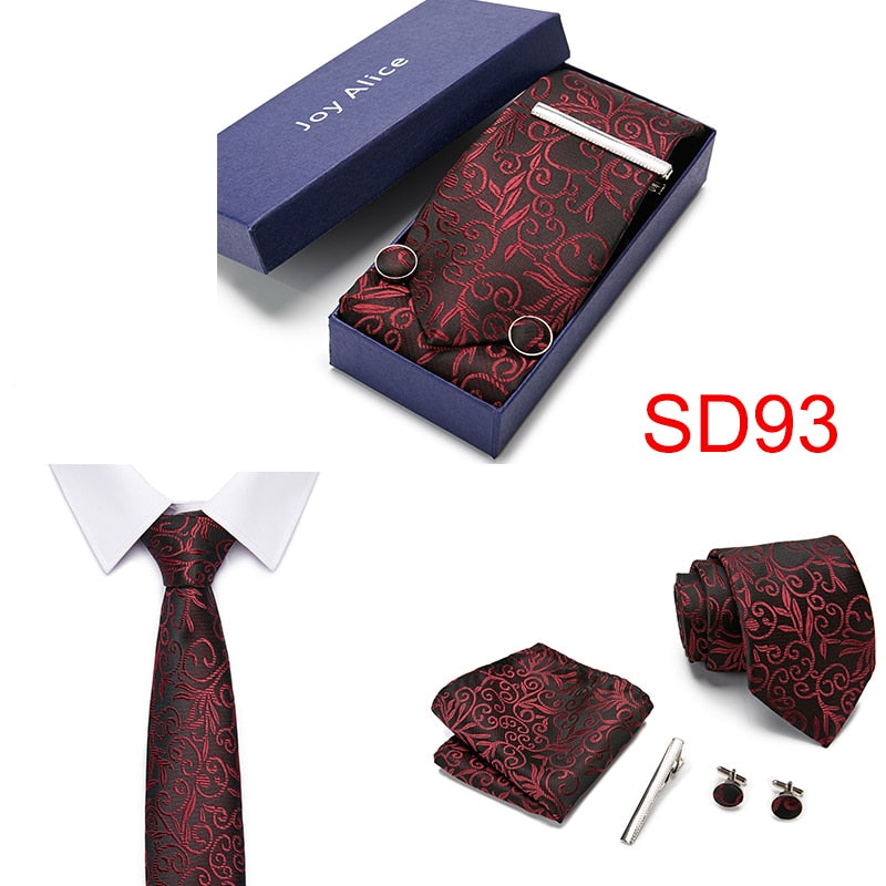 Gift Box 38 styles Tie Set Hanky Cufflinks With Gift Box Jacquard Woven Neckties Set For Men Wedding Party Lots of  accessories