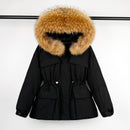 Janveny Huge Raccoon Fur Collar Hooded 2021 Short Female Winter Feather Down Coat Women 90% Duck Down Jacket Winter Puffer Parka