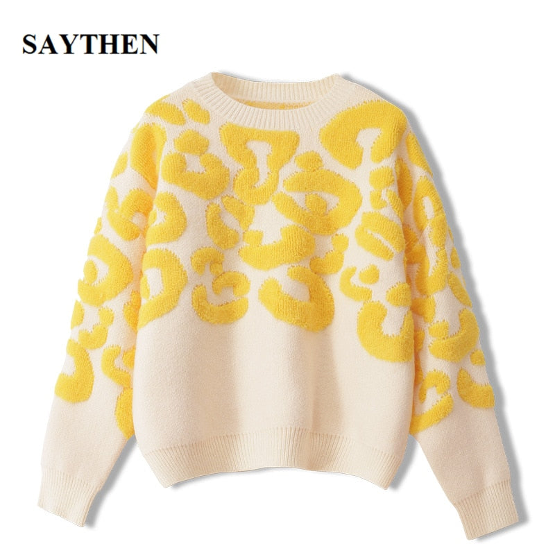 Saythen Runway, jerséis de lujo para Otoño e Invierno, suéter de punto de leopardo Retro geométrico, nuevo suéter 2021, jerséis de marca para mujer