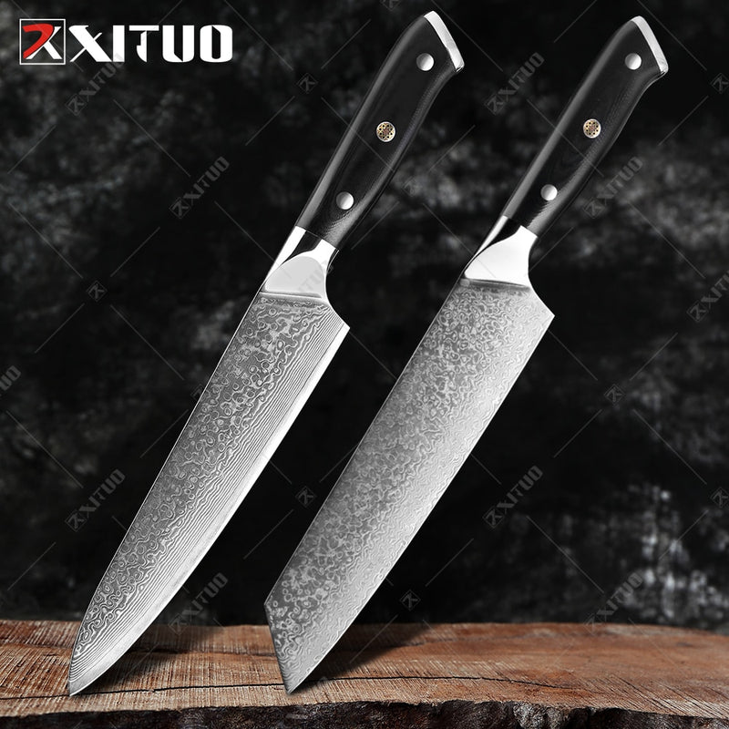 XITUO Damascus Chef Knife 1-8PCS Professional Japan Sankotu Cleaver Bone Knives Utility Kiritsuke Paring Kitchen Knife Cooking