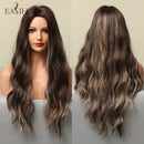 EASIHAIR Long Black Synthetic Wigs for Women Middle Part Wigs Natural Hair Wavy Wig Cosplay Heat Resistant Black Hair Wig
