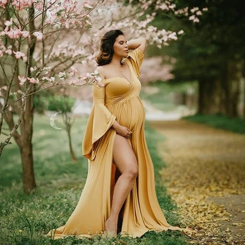 Umstandskleider für Fotoshootings Sexy schulterfreie Kleider mit Puffärmeln für schwangere Frauen Maxi langes Schwangerschaftsfotografiekleid