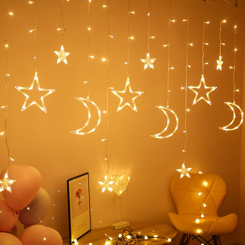 Eid Mubarak Star Moon Led Vorhang Garland String Lights Ramadan Dekoration Islam Muslim Party Decor Eid Al Adha Geschenke Eid Lights