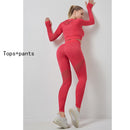 Conjuntos de Yoga, ropa de gimnasio para mujer, Tops cortos de manga larga sin costuras, mallas deportivas de malla, pantalones de entrenamiento para correr, pantalones de cintura alta, ropa de Fitness