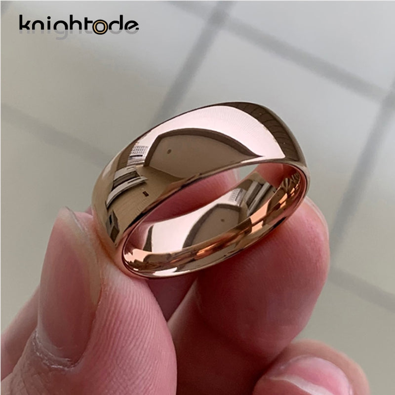 Anillo de boda clásico de tungsteno de oro rosa para mujeres y hombres, banda de compromiso de carburo de tungsteno, anillo de cúpula con acabado pulido de 8mm y 6mm