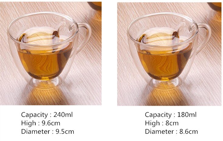 Kreatives herzförmiges doppelwandiges Glas transparenter hitzebeständiger Handgriff Glas Saftgetränketasse Kaffee Teetasse Trinkgefäße