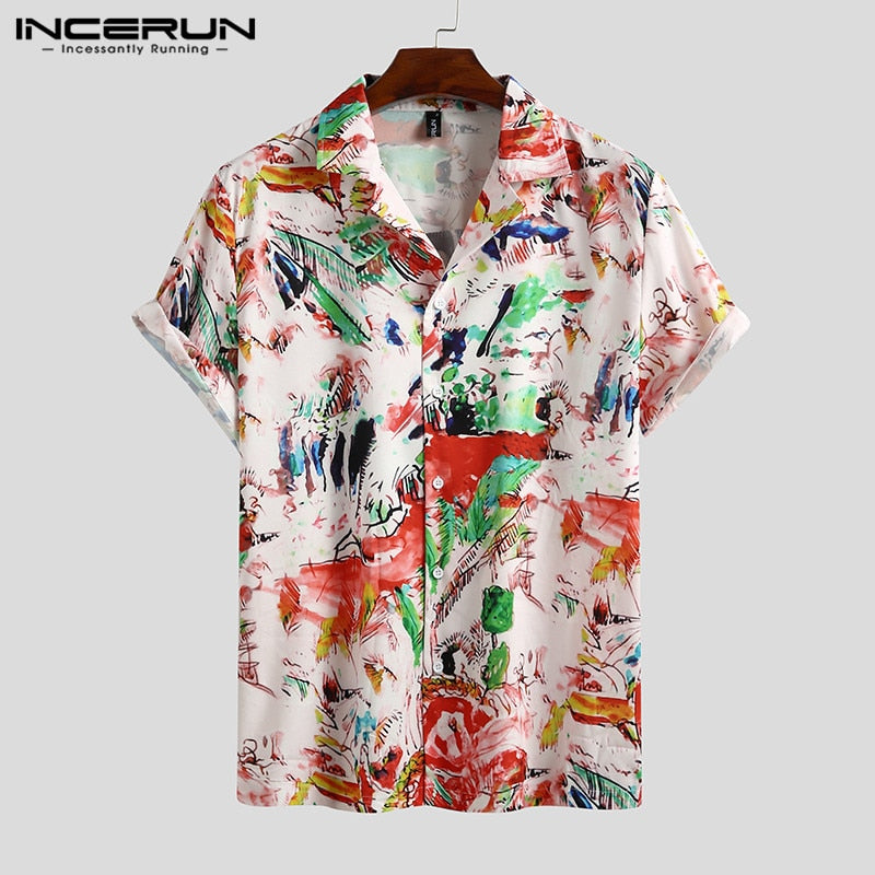 Summer Men Printed Shirt Short Sleeve Turn-down Collar Streetwear Chic Loose Mens Hawaiian Shirts 2022 Vacation Camisa INCERUN