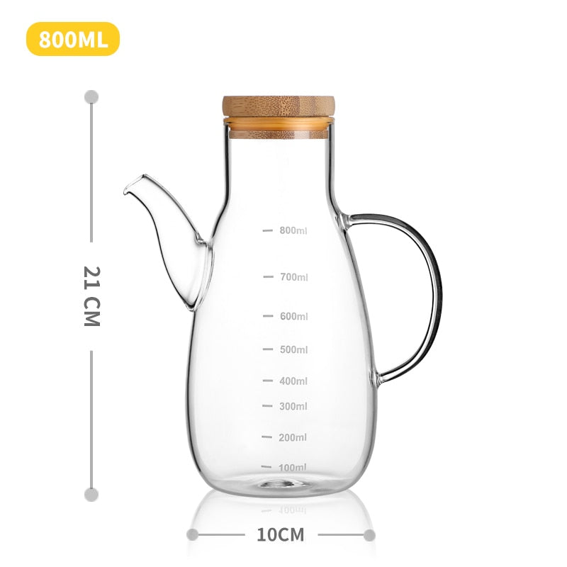 Transparent Glass Oil Bottle with Handle Scale Heat-resistant High Borosilicate Kitchen Supplies Soy Sauce Vinegar Container