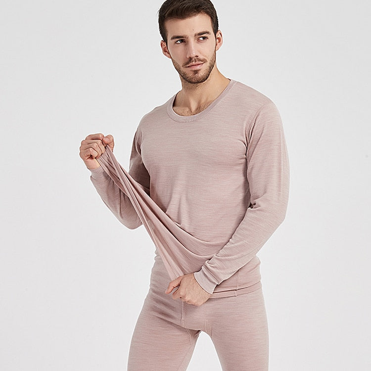 Conjunto de ropa interior térmica cálida de invierno de 280 g/m² de lana merina 100% para hombre, conjunto de pantalones y Tops transpirables