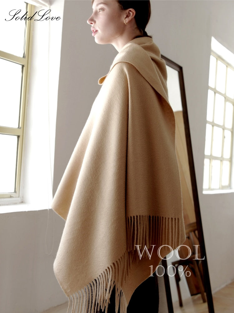 100% Wool Scarf Women Thickening Cashmere Winter Scars Shawls Fashion  Female Pashmina Scarves Oversized Keep Warm Warps 300g