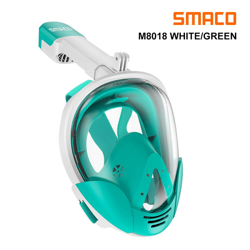 SMACO Full Face Snorkel Mask with UV Protection Anti-Fog Detachable Camera Mount 180 degrees Panoramic View