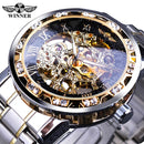 Winner Transparent Diamond Mechanical Watch Blue Stainless Steel Skeleton Watch Top Brand Luxury Business Luminous Male Clock