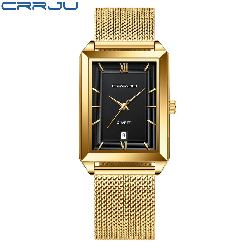 CRRJU Uhr Herren Top-Marke Luxus Square Golden Quarz Edelstahl Wasserdicht Armbanduhr Relogio Masculino