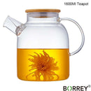 BORREY Big Heat-Resistant Glass Teapot  Flower Tea Kettle Large Clear Glass Fruit Juice Container Ceramic Teapot Holder Base