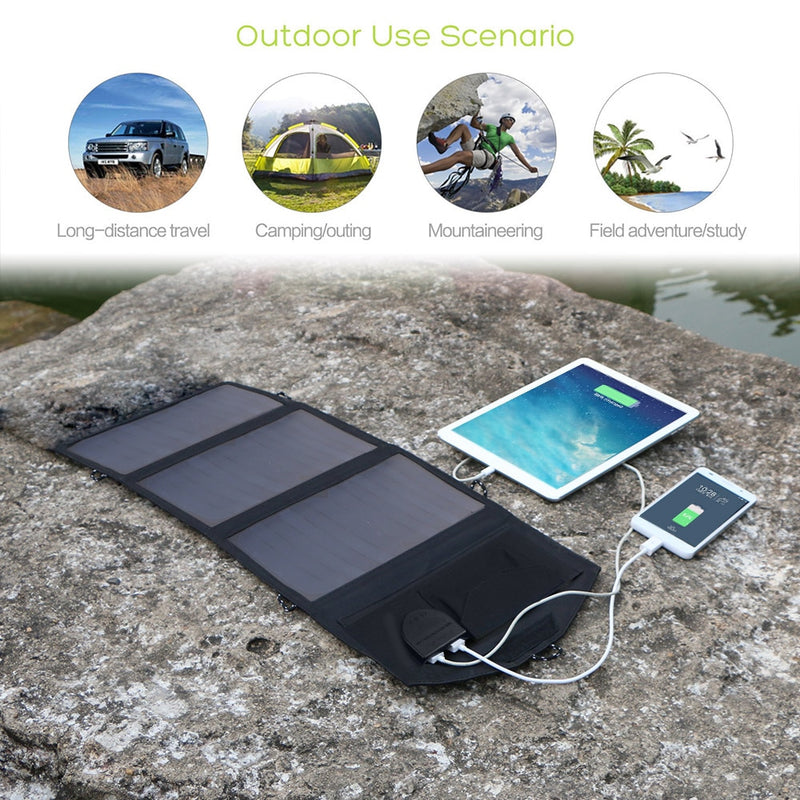 ALLPOWERS 18V 21W Solar Charger Solar Panel Waterproof Foldable Solar Power Bank for 12v Car Battery Mobile Phone Outdoor Hiking