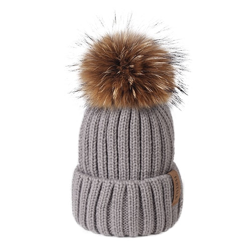 Gorro con pompón de piel auténtica Furtalk, gorro tejido de invierno para mujer, gorro con pompón de mapache grande y cálido para mujer