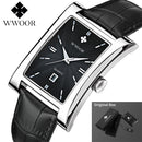 WWOOR Brand Classic Fashion Mens Rectangle Watches Male Gold Brown Leather Quartz Waterproof Wrist Watch For Men Calendar Clocks