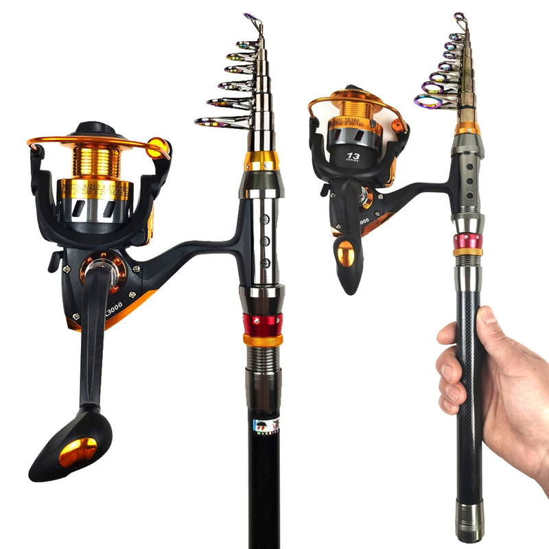 1.8-3.6m carbon telescopic fishing rod combo spinning reel fishing set Short  travel stick carp bass pike feeder rod full kit