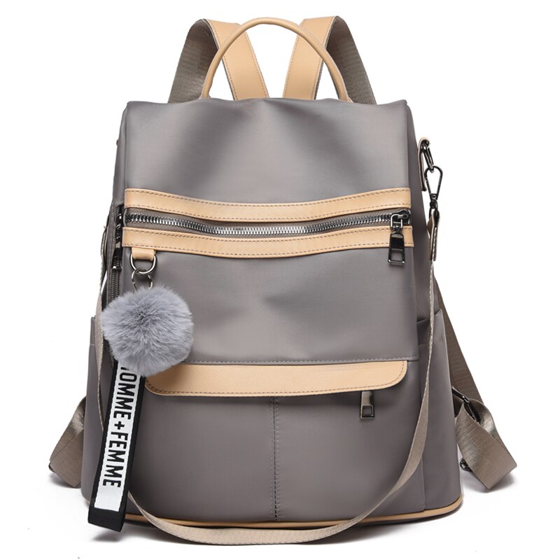 Backpack waterproof Oxford cloth material 2022 new simple college style bag youth girl backpack gift hair ball pendant