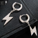 Hip Hop 1Pair Iced Zircon Lighting Earring Gold   Color Micro Paved AAA+ Bling CZ Stone Earrings For Men Jewelry