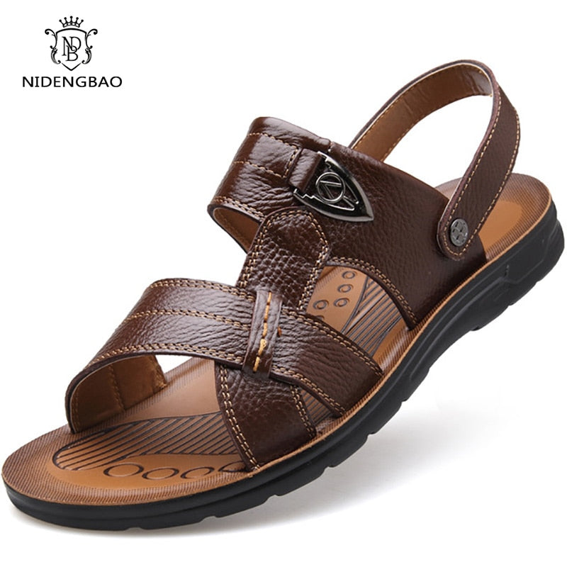 Sandalias de playa de cuero genuino de verano, zapatos de hombre, sandalias de cuero de talla grande 49 50 para hombre, calzado suave y cómodo para caminar al aire libre para hombre