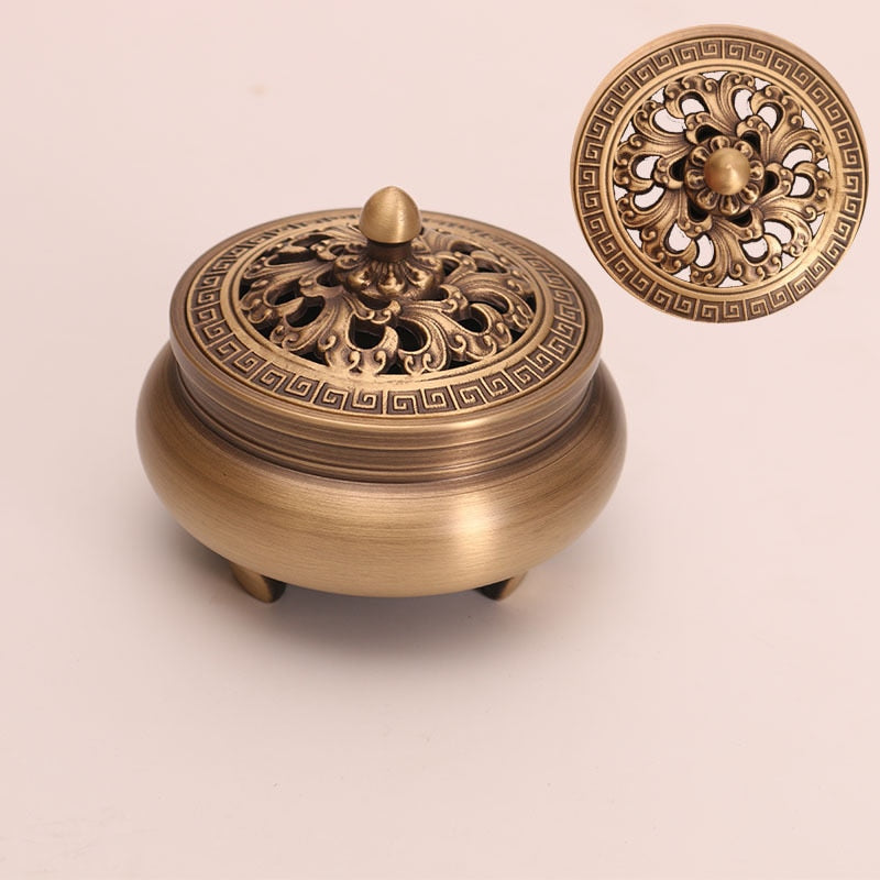 Quemador de incienso de tres patas de artesano de cobre, placa de estufa Zen Xuande, quemador de sándalo, quemador de incienso puro