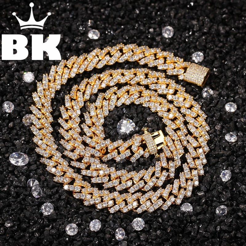 THE BLING KING 9 mm Schnalle Link Pave Iced CZ Cuban Link Halsketten Goldfarbe Luxus Bling Bling Schmuck Mode Hiphop für Männer