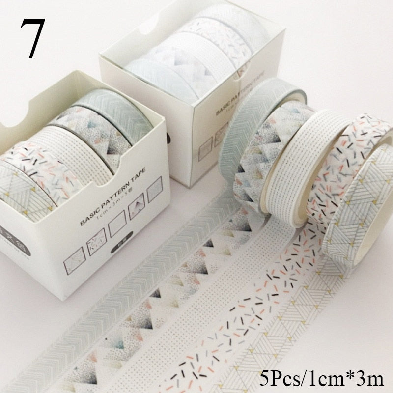 5 unids/set de cinta Washi de rejilla bonita cinta adhesiva decorativa cinta adhesiva de Color sólido para pegatinas Scrapbooking cinta de papelería DIY