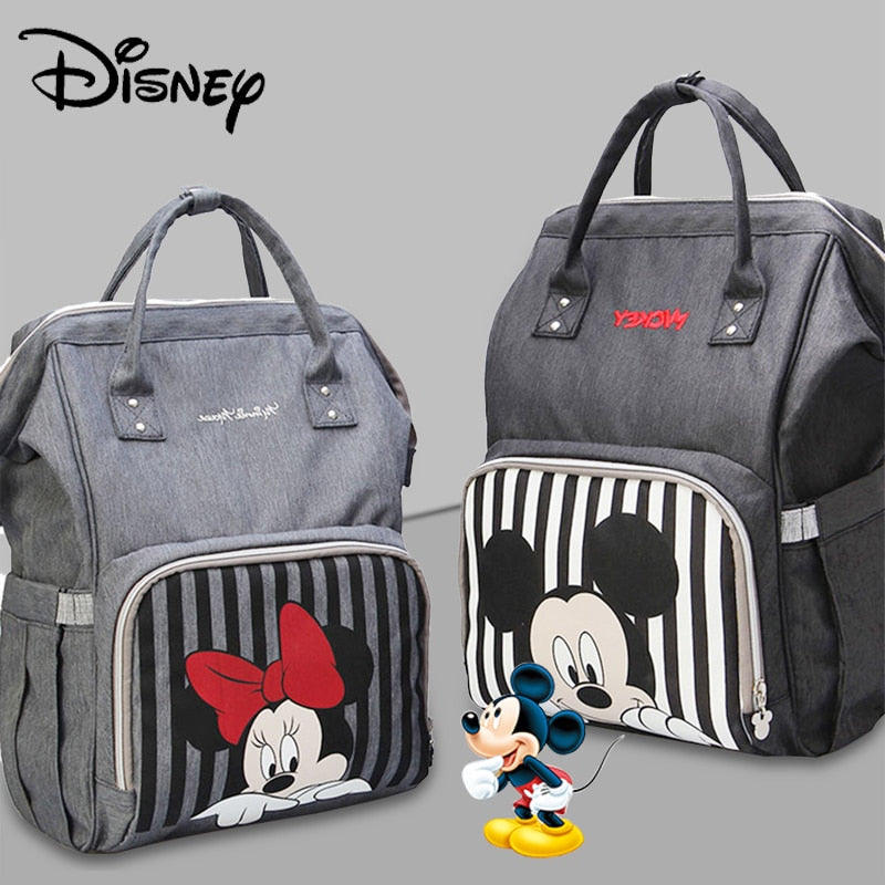 Mochila clásica de Disney para pañales de bebé de la serie Mickey Minnine con bolsa de momia USB para viajes, bolsas de pañales de maternidad de gran capacidad