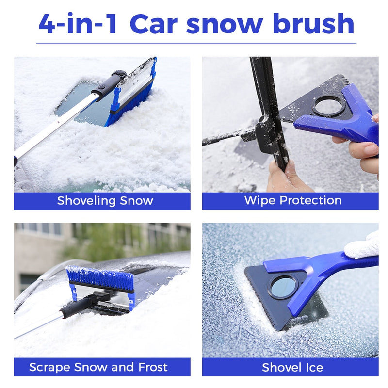 Pala para nieve extensible 4 en 1, raspador de hielo para vidrio de coche, cepillo para nieve, removedor de agua para coche, Auto, SUV, limpiador de escarcha, herramienta de invierno