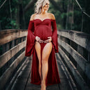 Maternity Dresses for Photo Shoot Sexy Shouldless Puff Sleeve Dresses for Pregnant Women Maxi Long Pregnancy Photography Dress