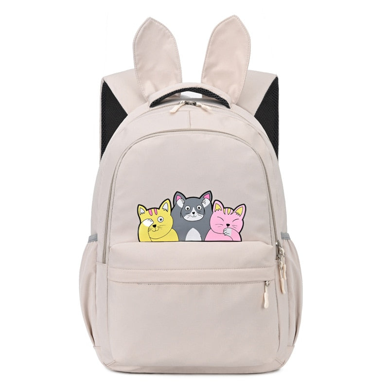 Fengdong school bags for teenage girls schoolbag children backpacks cute animal print canvas school backpack kids cat bag pack